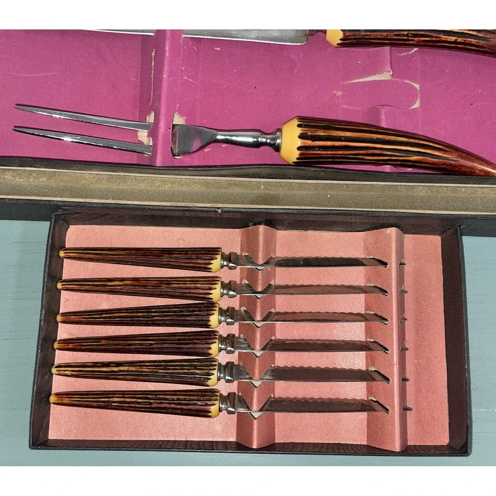 Sheffield Crown Crest Carving‎ Set & Steak Knives